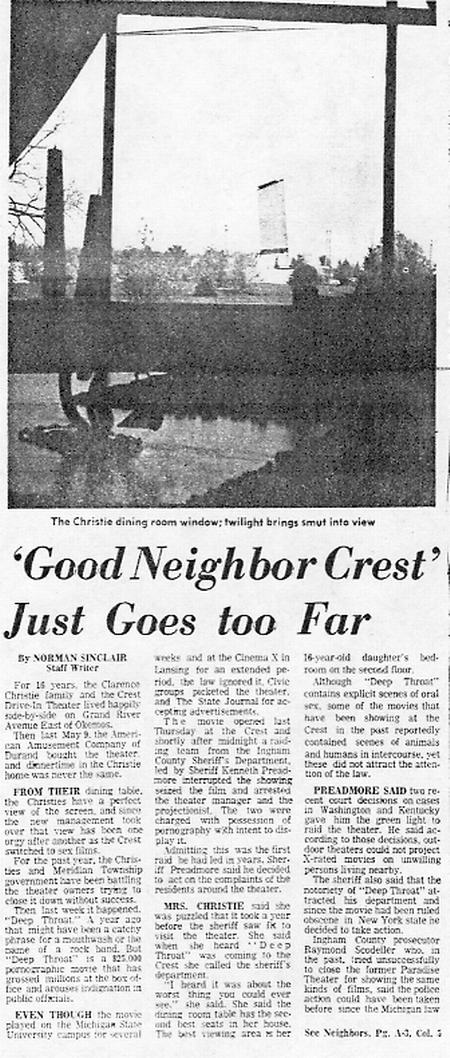 Crest Drive-In Theatre - Crest Article 5-6-73 (newer photo)